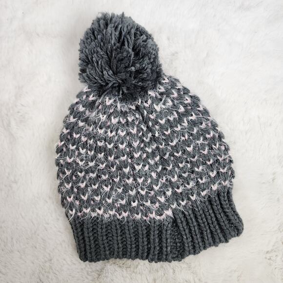 Melrose & Market NWT Gray Pink Eyelash Knit Pom Pom Beanie Hat Cozy - Picture 7 of 8